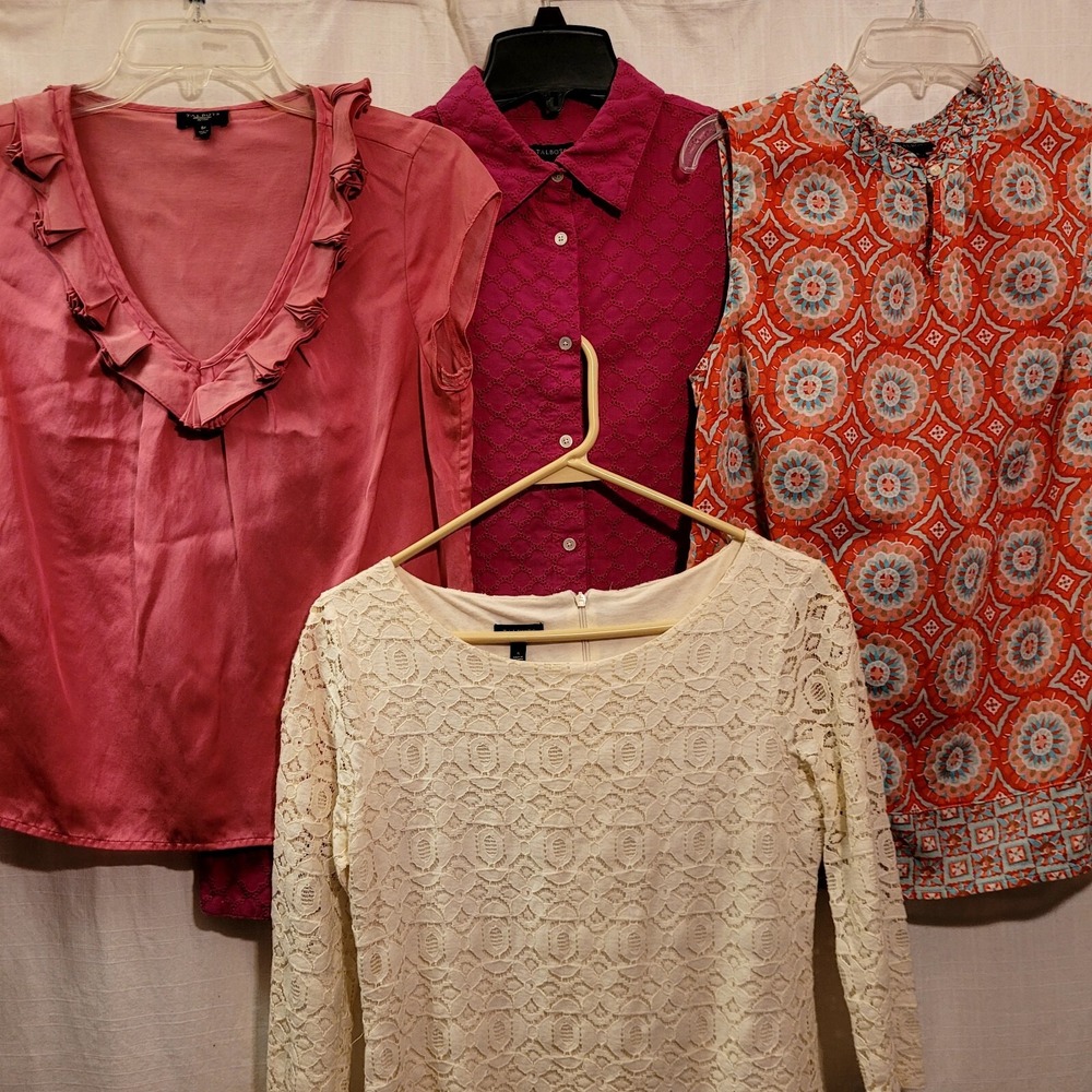 Talbots Blouse Lot of 4 Tops Sz Small Pink Fuschia Eyelet Multi Ivory Lace - Picture 2 of 16